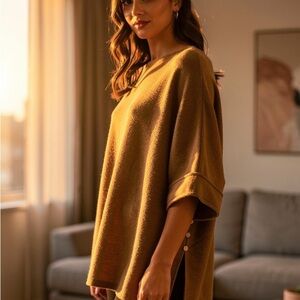 Zara Camel Button-Detail Sweatshirt-100% cashmere